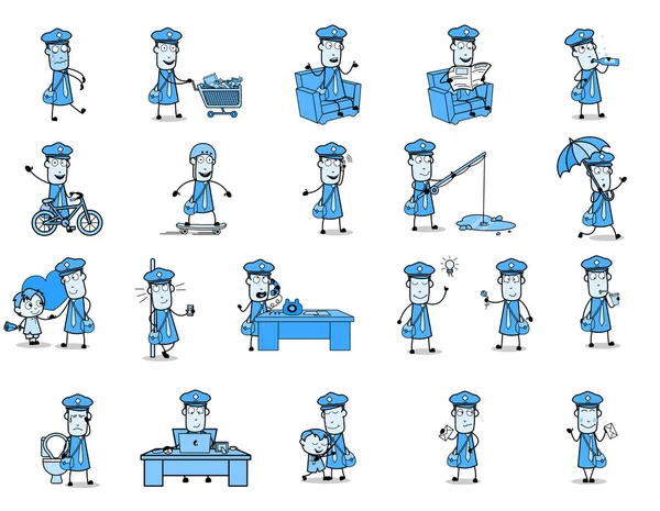 Collection of Comic Postman Character - Different Concepts Vecto — 스톡 벡터