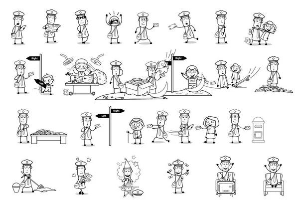 Drawing Art of Comic Postman - Set of Concepts Vector illustrati