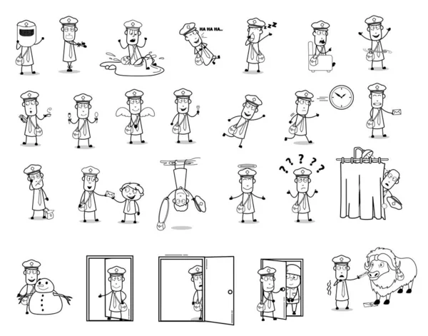 Funny Postman Character Collection - Ensemble de concepts vectoriel illu — Image vectorielle