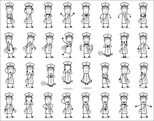 Drawing Art of Cartoon Postman Poses - Various Concepts Vector i
