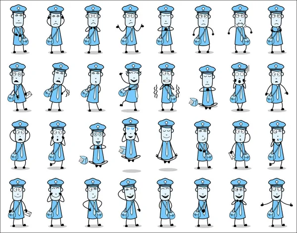 Vintage Collection of Postman Character Poses - Set of Concepts — 스톡 벡터
