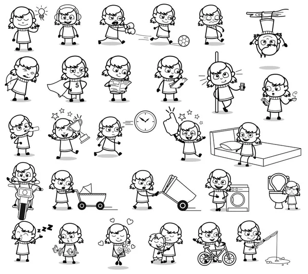 Retro Cartoon Teen Character - Set of Concepts Vector illustrati — Stok Vektör