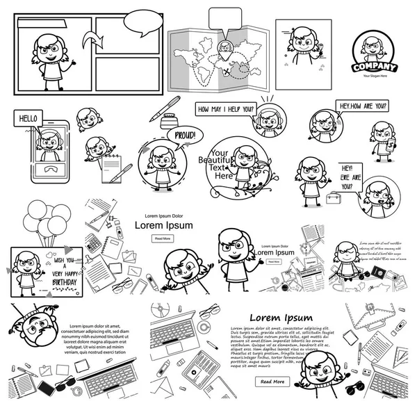 Cartoon Teen Retro Design Collection - Ensemble de concepts vectoriel il — Image vectorielle