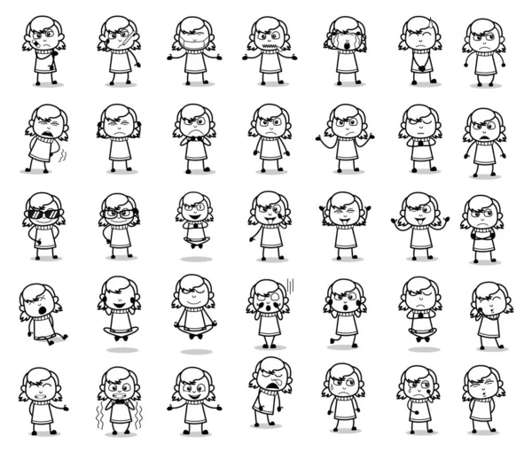 Tekening van cartoon tiener meisje poses - Set van concepten Vector illu — Stockvector