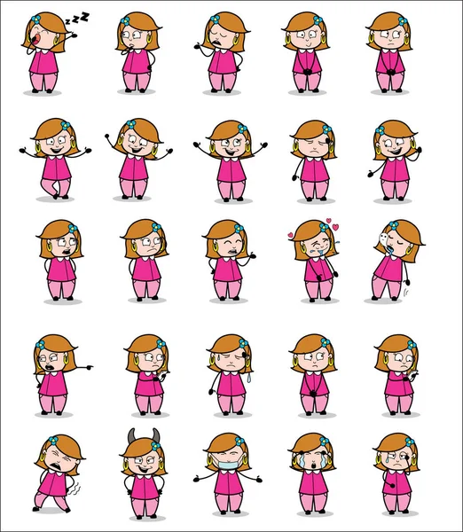 Various Comic Housewife Poses - Set of Concepts Vector illustrat — Stok Vektör
