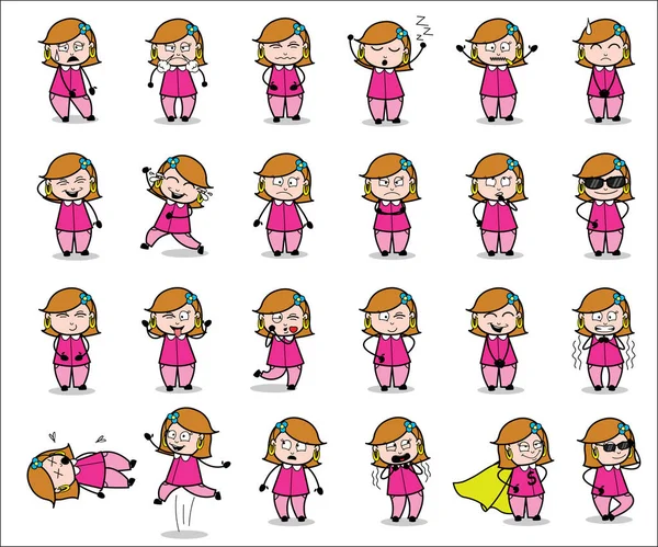 Various Cartoon Housewife Poses - Different Concepts Vector illu — Stok Vektör