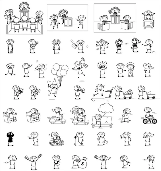 Comic Thief - Set of Black and White Concepts Vector illustratio