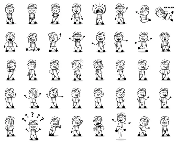 Retro Drawing of Cartoon Vendor Poses - Set of Concepts Vector i — 스톡 벡터