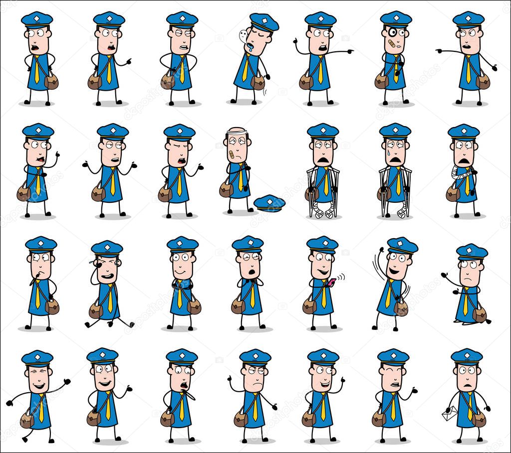 Various Comic Postman Poses - Collection of Concepts Vector illu