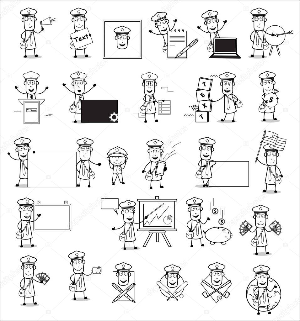 Postman Character Collection - Set of Concepts Vector illustrati