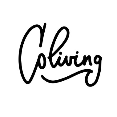 Birlikte yaşayan vektör harfleri, el çizimi tırnak içinde beyaz, fırça desenli kelime