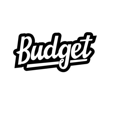 Bütçe vektör harfleri, elle çizilmiş logo beyaz üzerine izole edilmiş, fırça desenli kelime