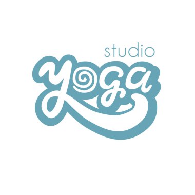Yoga stüdyosu, el çizimi vektör harfleri metin, logo