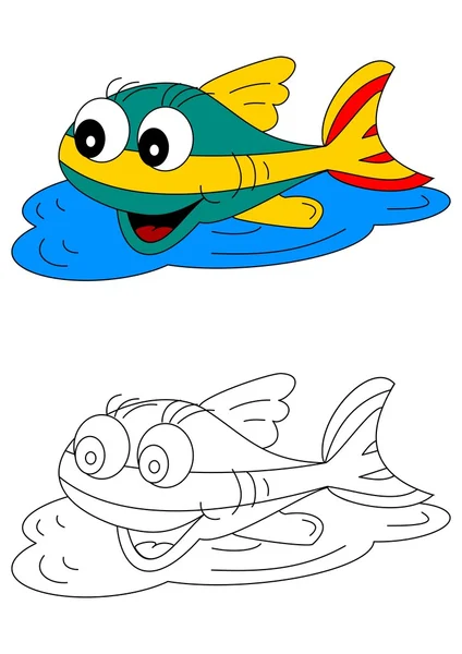 Color coloring book for young children - colorful fish — Stock Vector