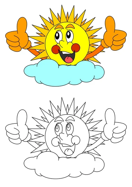 Soleil souriant derrière un nuage — Image vectorielle