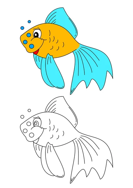 Color coloring book for young children - colorful fish — Stock Vector