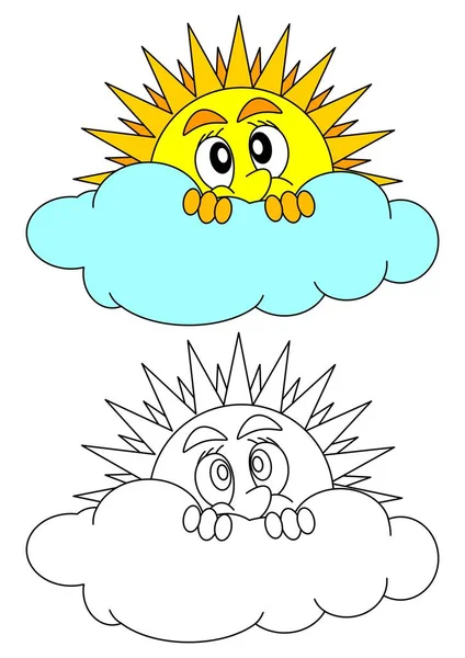 Η peeks ήλιου δειλά πίσω από ένα σύννεφο — Διανυσματικό Αρχείο