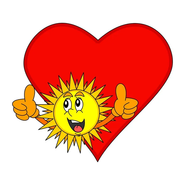 Corazones y sol sonriente con pulgares arriba — Archivo Imágenes Vectoriales