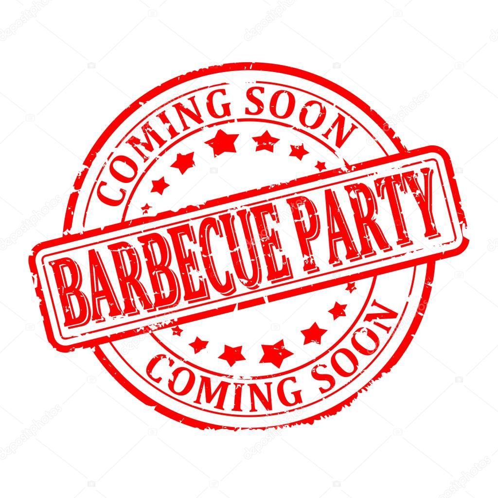 Scratched round red stamped - barbecue party - coming soon - vector