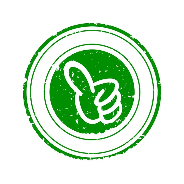 Κατεστραμμένο πράσινο στρογγυλή σφραγίδα με τον αντίχειρα του επάνω - διάνυσμα — Διανυσματικό Αρχείο