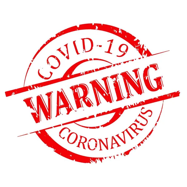 Red round damaged stamped - warning covid 19 - vector — Stock Vector