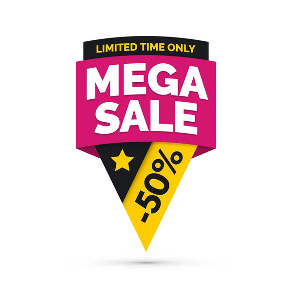 Mega verkoop banner, geel en roze kleuren — Stockvector