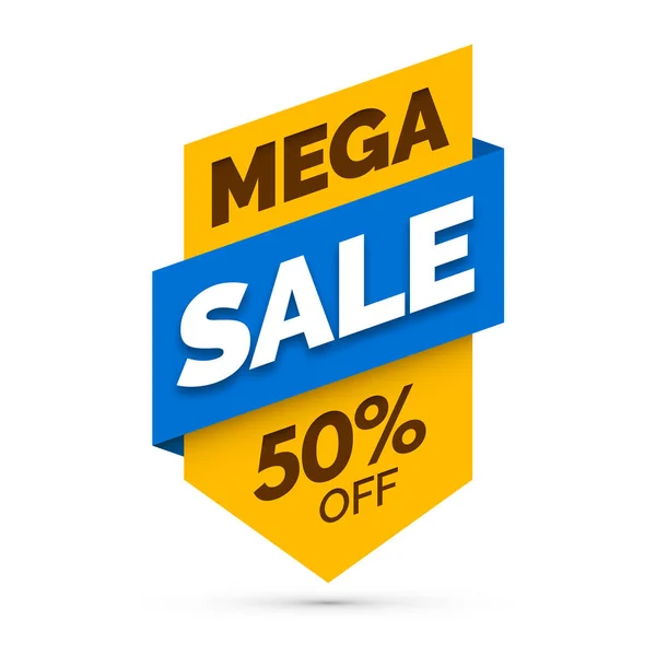 Bannière de vente Mega, couleurs jaune et bleu — Image vectorielle