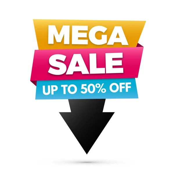 Mega verkoop banner, geel, blauw en roze kleuren. — Stockvector