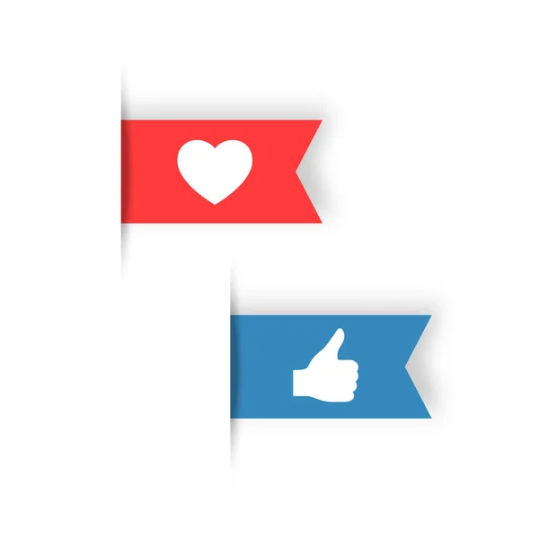Symboles like et love, ruban rouge et bleu — Image vectorielle
