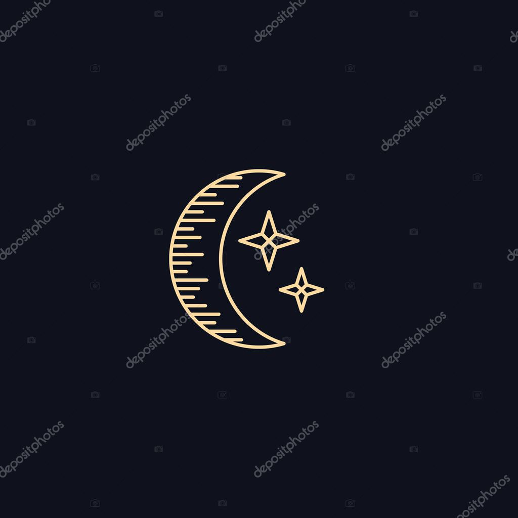 Line Symbol, Moon with stars, Night concept, vector design element