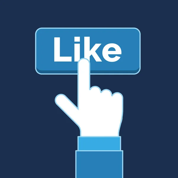 Hand genom att trycka på gilla-knappen, sociala media business illustration — Stock vektor