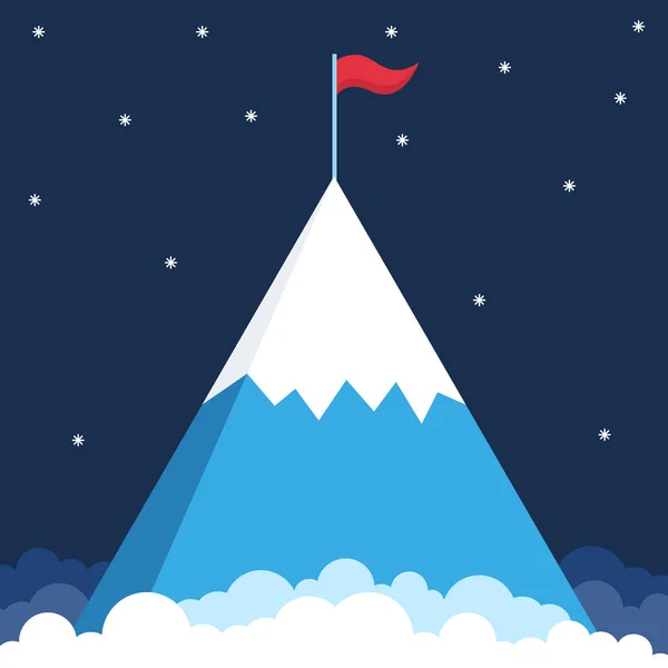 Βουνό με σημαία στην κορυφή, επιχειρηματική επιτυχία αλληγορία — Διανυσματικό Αρχείο