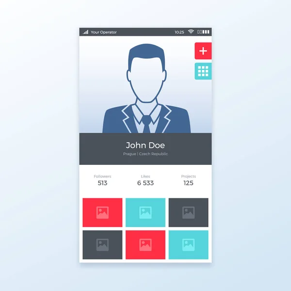 Osobisty profil interfejsu użytkownika aplikacji projekt, ilustracji wektorowych — Wektor stockowy