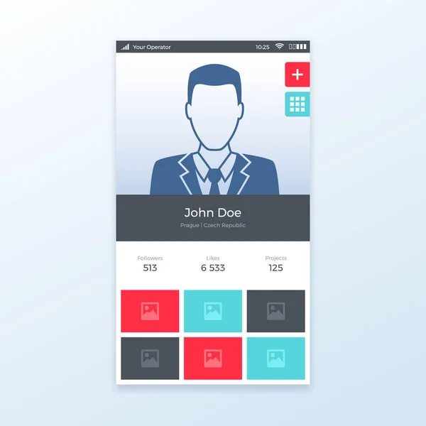 個人プロファイル Ui アプリ デザイン、ベクトル イラスト — ストックベクタ