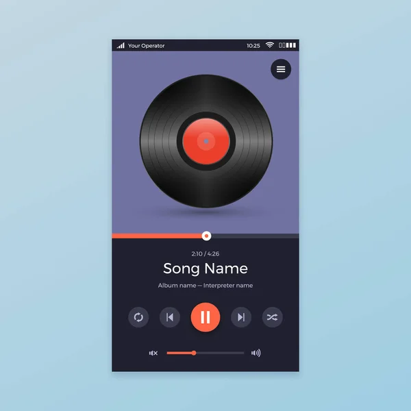 Progettazione app Music Player UI, illustrazione vettoriale — Vettoriale Stock