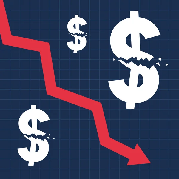 Signo de dólar estrellado y gráfico descendente, crisis financiera — Archivo Imágenes Vectoriales