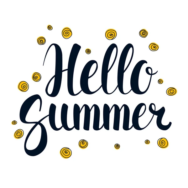 Γεια σας το καλοκαίρι, καλλιγραφία σεζόν η σχεδίαση του banner, εικονογράφηση — Διανυσματικό Αρχείο