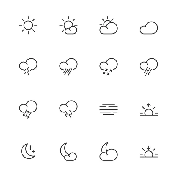 Ikony pogody, meteorologia linii prostych symboli, ilustracja — Wektor stockowy