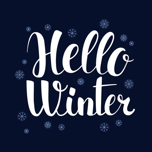 Hallo Winter, ontwerp van de banner van de seizoen van kalligrafie, illustratie — Stockvector
