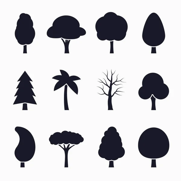 Baum Silhouette Symbole gesetzt — Stockvektor