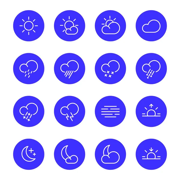 Iconos meteorológicos, símbolos de línea simple meteorología, ilustración — Vector de stock