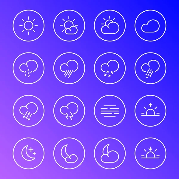 Iconos meteorológicos, símbolos de línea simple meteorología, ilustración — Vector de stock