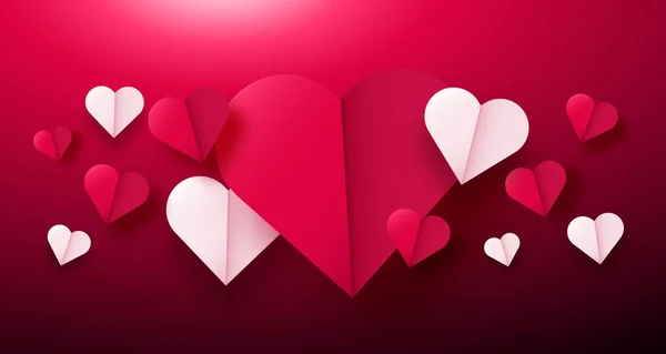 Dia dos namorados fundo com papel origami corações divididos em metade . —  Vetores de Stock