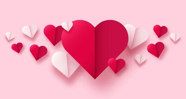 Dia dos namorados fundo com papel origami corações divididos em metade . — Vetor de Stock