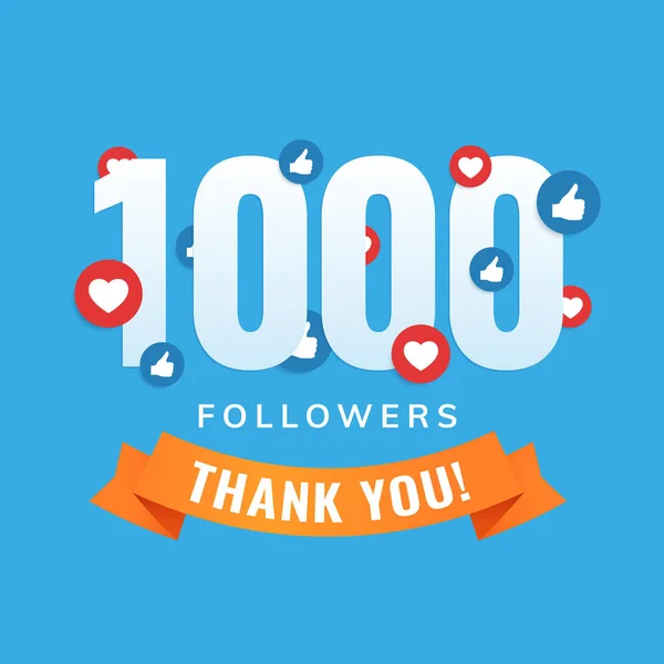 1000 последователей, сообщение на социальных сайтах, поздравительная открытка — стоковый вектор
