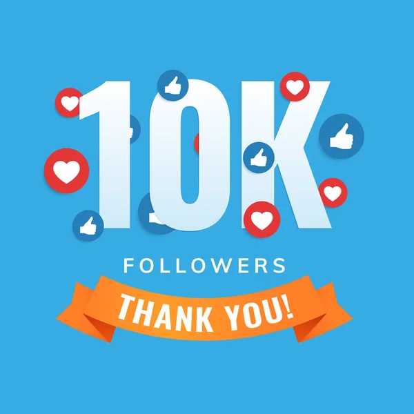 10k seguidores, sitios sociales post, tarjeta de felicitación — Vector de stock