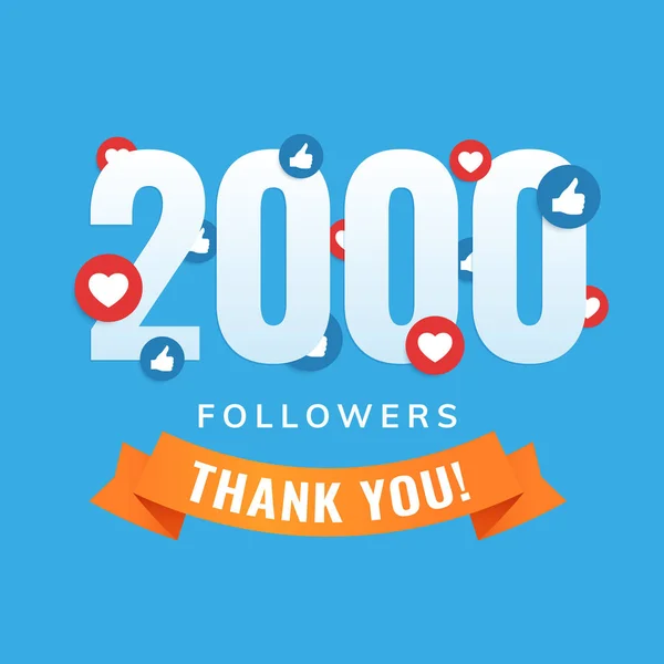 2000 follower, post sui siti sociali, biglietto di auguri — Vettoriale Stock