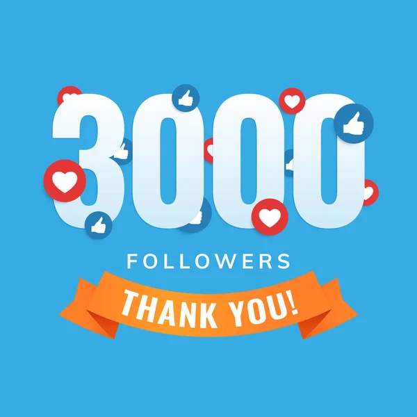 3000 followers, social sites post, greeting card — Stock Vector