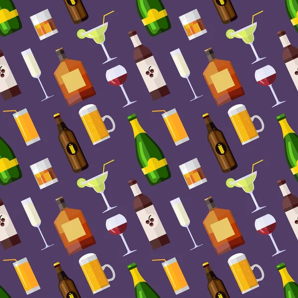 Pattern, drinks, bar, flat, wine, beer, cocktail — Stock vektor