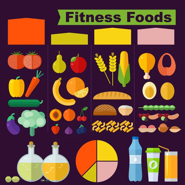 Alimentos para fitness, planos — Vetor de Stock